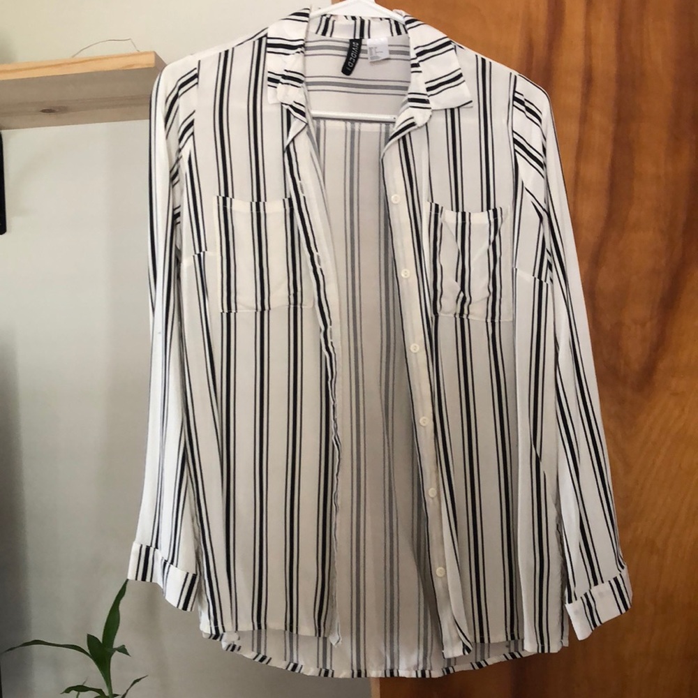 H&M Striped Button Down Long Sleeve Top